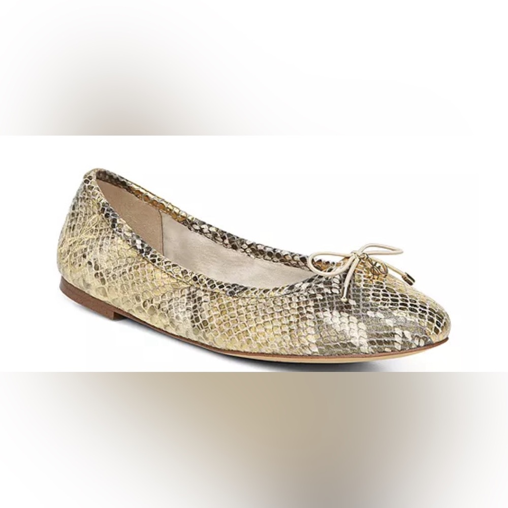 SAM EDELMAN Womens Beige Animal Print Snake  Felicia Leather Ballet Flats